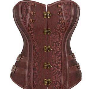 Waist Trainer Brocade Steampunk Jacquard Leather Studded Overbust Corset Size XL